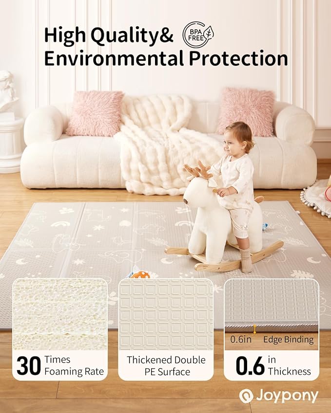 Baby Play Mat, 79" X 71" X 0.6" Extra Large & Thick Reversible Foldable Play Mats for Babies and Toddlers, Anti-Slip Portable Baby Floor Mat for Tummy Time, Baby Mat for Floor with Travel Bag-CubbioJoy