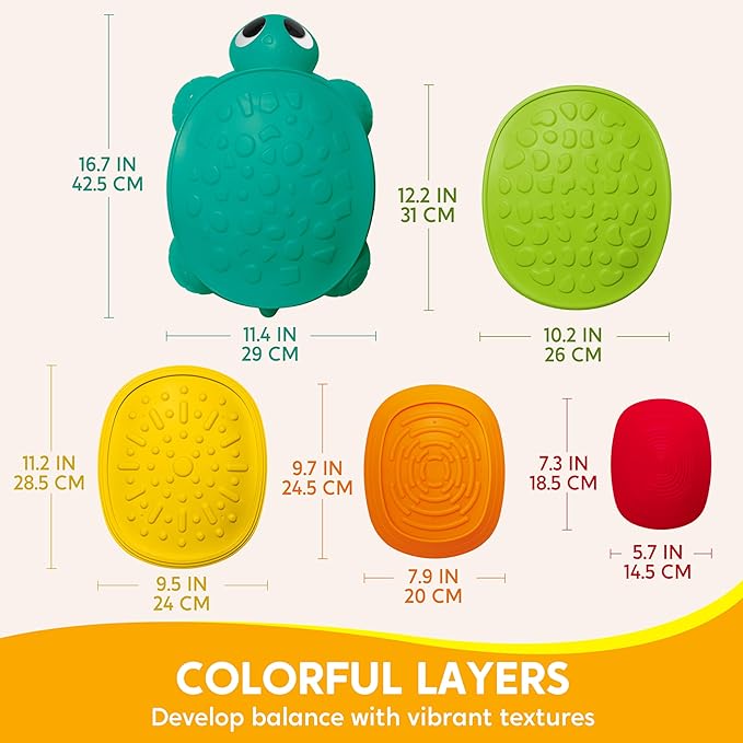 JOYIN 5 Pcs Turtle Balance Stepping Stones, Kids Turtle Path Jumping Stones, Toddler Obstacle Course Coordination Game Toys Indoor or Outdoor Play for Kids Aged 3+-CubbioJoy