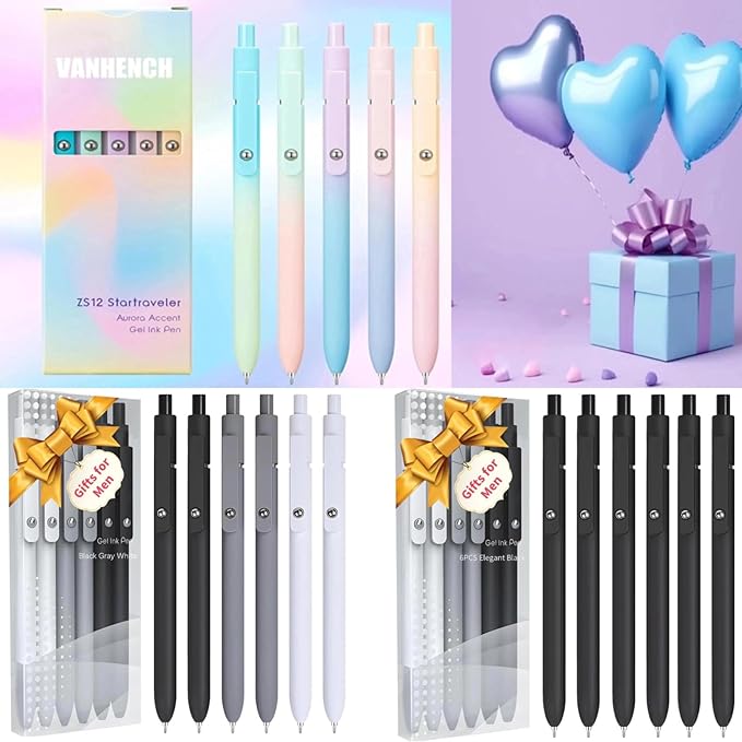 6Pcs Gel Pens, 0.5MM Black Gel Ink Pen Fine Point Smooth Writing Pens, College Essentials Pens, Father's Day Birthday Gifts for Men (6PCS Black Gray White)-CubbioJoy