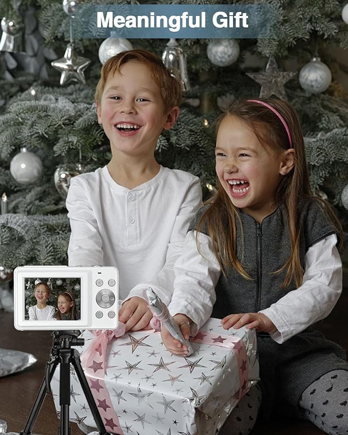 Digital Camera, Kids Camera FHD 1080P Point and Shoot Camera with 16X Zoom Anti Shake, Small Compact Camera for Teen Starter Children Kid Student Girl Boy(Pearl White)-CubbioJoy