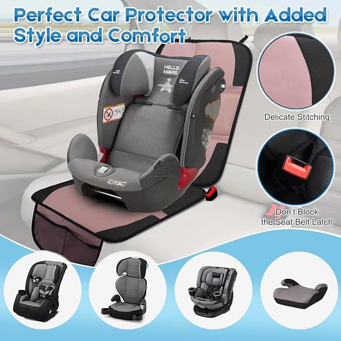 Car Seat Protector for Child, 2 Pack Baby Covers with Mesh Pockets & Non-Slip Backing 600D Durable Under Seat for Back (Rose Gold, Standard)-CubbioJoy