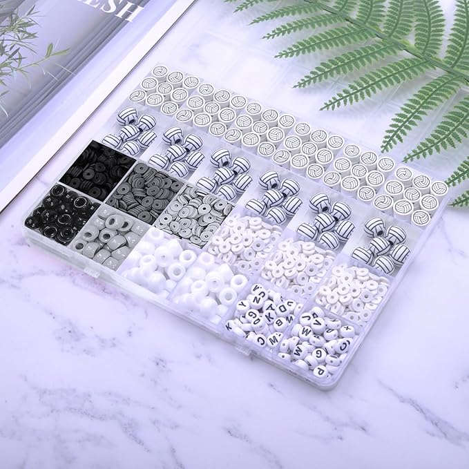 1600PCS Volleyball Sports Ball Polymer Clay Beads Charms for Friendship Bracelets Making Kit Cute Fun Beads DIY Arts Crafts Birthday Gifts for Kids Girls Volleyball Bead-CubbioJoy