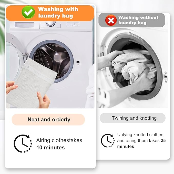 4 Piece White Small, Durable Organic Cotton Mesh Laundry Bag with Strong Zipper and Breathable Mesh, Delicate Laundry Bag for Underwear, Clothes, Pants and Socks-CubbioJoy