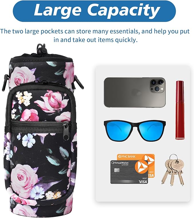 32 40 oz Water Bottle Carrier with Strap, Neoprene Water Bottle Sleeve Bag with 2 Pockets Insulated Flask Sling Holder for Walking Hiking Gym-CubbioJoy