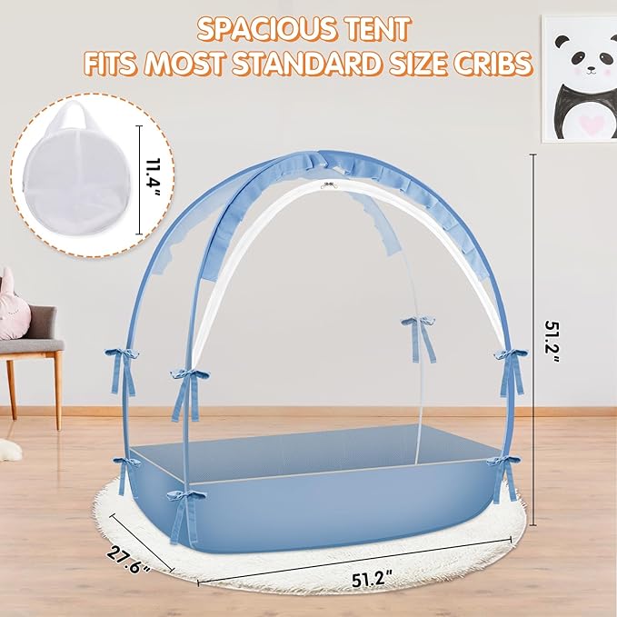 Crib Tent to Keep Baby from Climbing Out - Crib Net to Keep Baby in - Pop Up Breathable Cribs Cover - Canopy with Upgrade Strong Mesh and Durable Zipper (Blue, Lager)-CubbioJoy