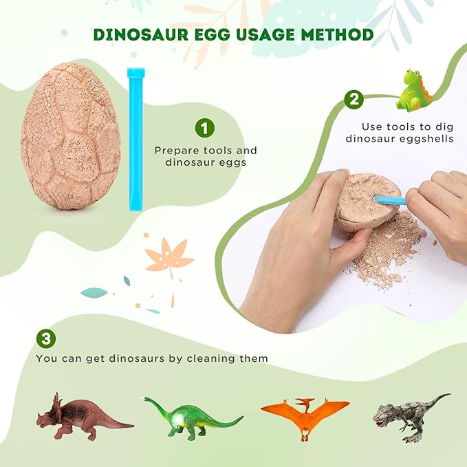 Dig Up Dinosaur Fossil Eggs, Break Open 12 Unique Eggs and Discover 12 Cute Dinosaurs, Easter Digging Toy for 3 4 5 6 7 8 9-12 Year Old Boys Archaeology Science STEM Gift-CubbioJoy