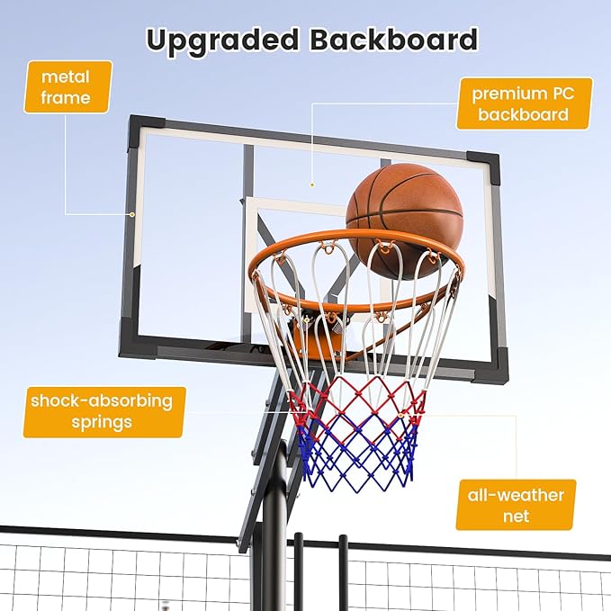 Basketball Hoop Outdoor, 8.5ft Height Adjustable Portable Hoops & Goals with HDPE Backboard and Wheels for Kids/Teens/Adults Backyard, Outdoor, Driveway-CubbioJoy