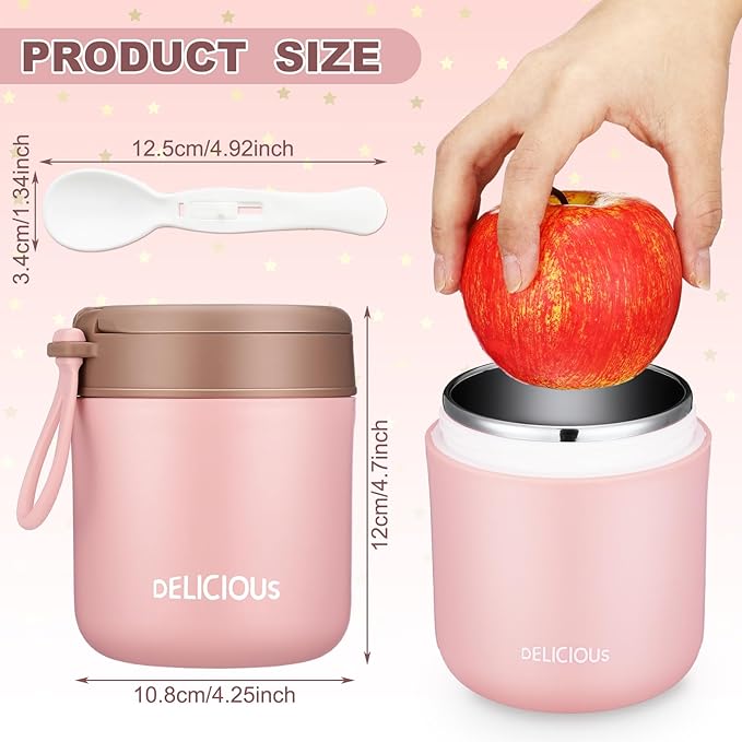 3 Pcs Insulated Food Container for Kids 15.2 oz Portable Stainless Steel Vacuum Insulated Kids Food Jar Leakproof Wide Mouth Soup Containers with Lids and Folding Spoon for Adults Kids-CubbioJoy