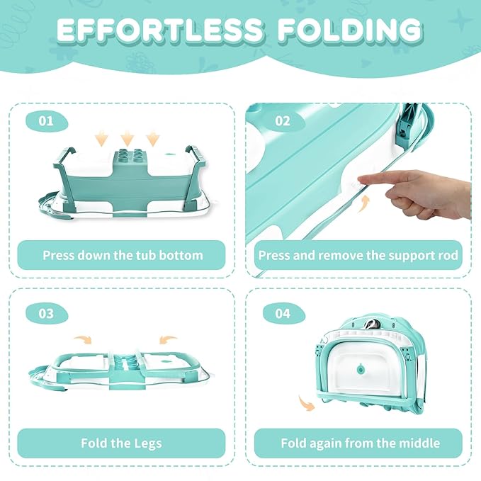 Baby Bathtub,Collapsible Baby Bath Tub with Thermometer & Soft Floating Cushion,Portable Travel Baby Bathtubs for Newborns to Toddlers 0-36 Months(Bear Green)-CubbioJoy