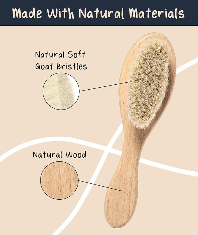 Baby Hair Brush & Comb Set, Wood Hair Brush with Soft Goat Bristles and Comb, Newborn Infant & Toddler for Cradle Cap-CubbioJoy