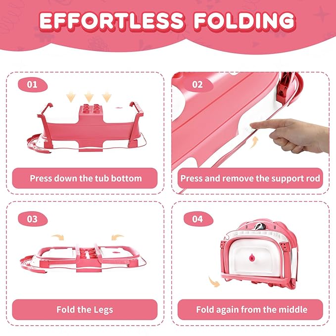 Baby Bathtub,Collapsible Baby Bath Tub with Thermometer & Soft Floating Cushion,Portable Travel Baby Bathtubs for Newborns to Toddlers 0-36 Months(Bear Pink)-CubbioJoy