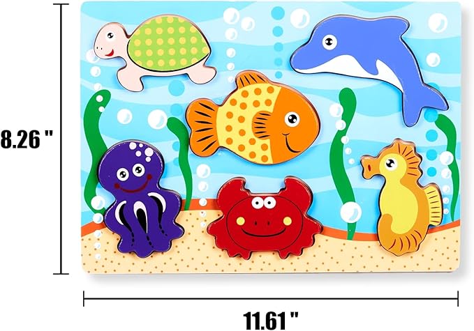 Chunky Puzzles for Toddlers 1-3, Farm, Sea, Zoo Animals Wooden Puzzles, Preschool Early Learning Toy Gift for Kids Ages 1 2 3 Year Old-CubbioJoy