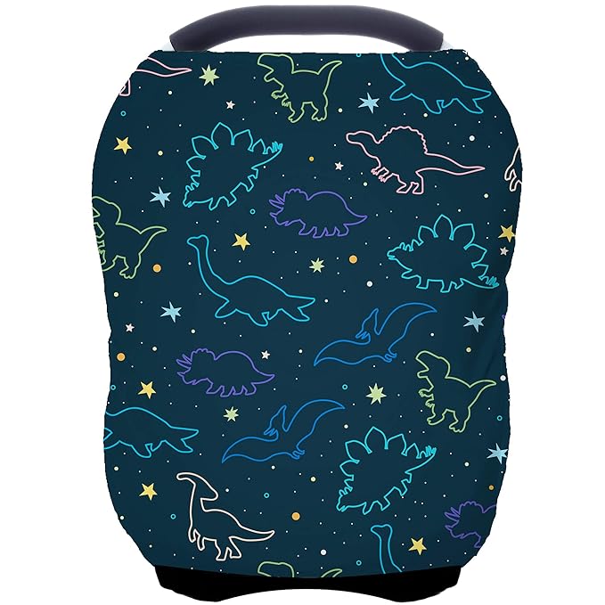 Car Seat Covers Canopy Cover - Multi-use Cover Carseat Canopy, Breathable Breastfeeding Cover, Car Seat Covers for Bbies, Boys & Girls Shower Gifts (Dark Blue Dinosaur)-CubbioJoy
