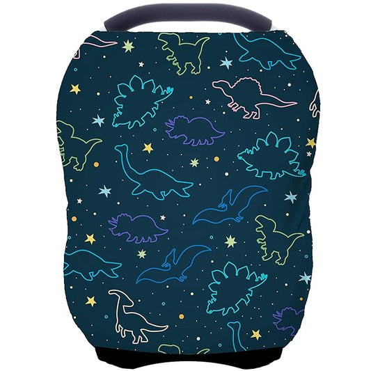 Car Seat Covers Canopy Cover - Multi-use Cover Carseat Canopy, Breathable Breastfeeding Cover, Car Seat Covers for Bbies, Boys & Girls Shower Gifts (Dark Blue Dinosaur)-CubbioJoy