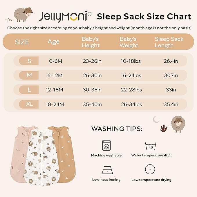 JELLYMONI Baby Sleep Sack 0-6 Months, 100% Cotton 3 Pack 0.5 TOG Baby Wearable Blanket Infant Sleep Sack with 2-Way Zipper Newborn Sleep Sacks-CubbioJoy