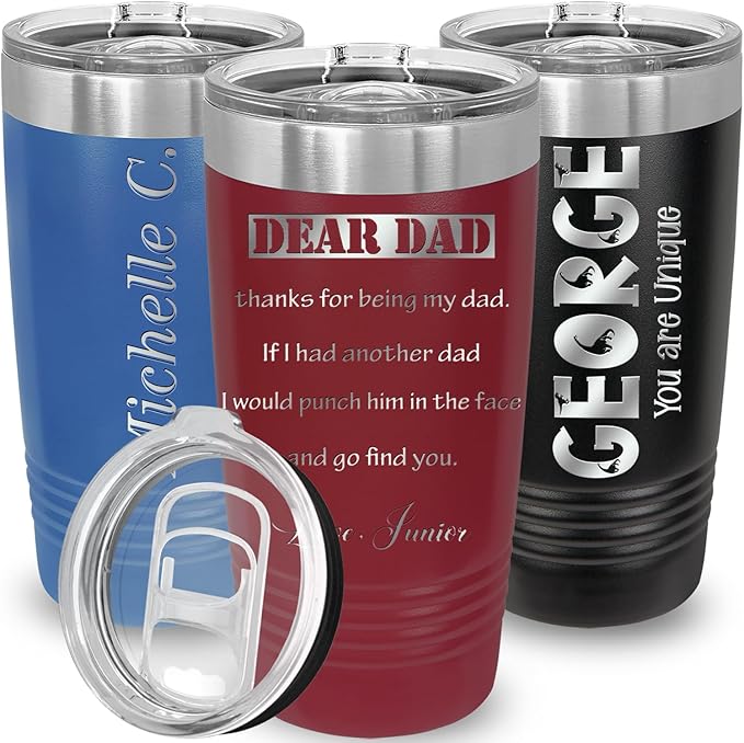 iProductsUS Personalized Tumbler with Slider Lid, Stainless Steel 20 oz Coffee Mug Engrave Names, Vacuum Insulated Custom Cup, Gift Idea for Dad, Husband, Him (Maroon)-CubbioJoy