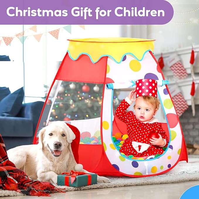 Baby Ball Pit for Toddler with 50 Balls, Kids Pop Up Play Tent for Girls, Princess Toys for Children Indoor & Outdoor Playhouse with Carry Bag (Red: 7 Bright Colors, 109x90cm/50 Balls)-CubbioJoy
