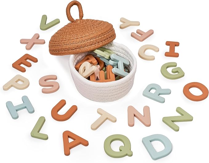 JoyCat Silicone Alphabet Magnetic Letters, 26 Uppercase ABC Fridge Magnets for Toddlers & Kids, Baby Learning Refrigerator Toy Set, Preschool Birthday Gifts for Boys Girls Age 1+ (Muted Color)-CubbioJoy