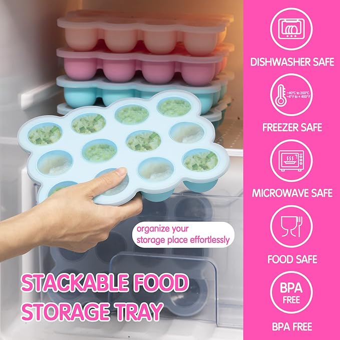 Baby Food Storage 12 x 1.5OZ Silicone Freezer Tray with Lid, Food Grade Silicone Containers for Purees & Vegetables Pink-CubbioJoy