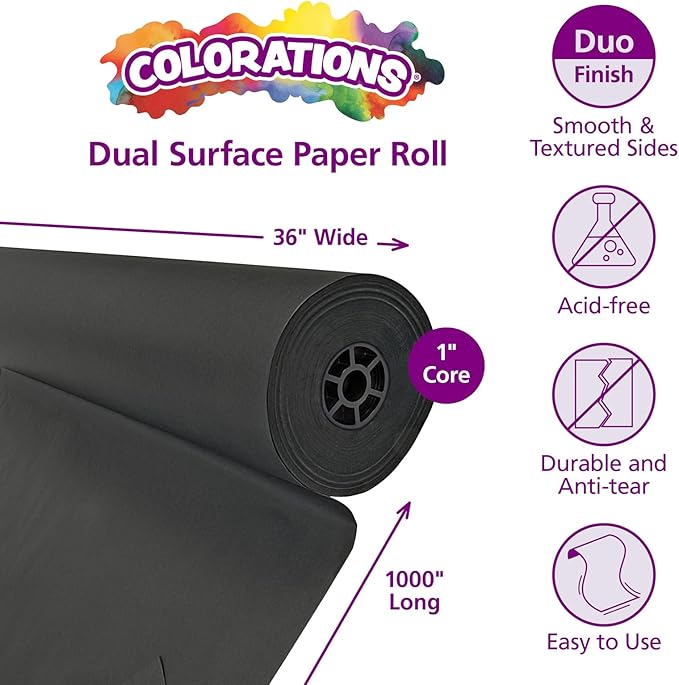 Colorations Dual Surface Paper Roll Classroom Supplies for Arts and Crafts Black (36" x 1000') (Item # DSBK)-CubbioJoy