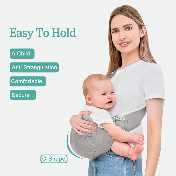 Baby Sling Carrier,Baby Carrier Newborn to Toddler,Toddler Carrier,Portable Lightweight & Spreadable Shoulder Straps (Light Grey)-CubbioJoy