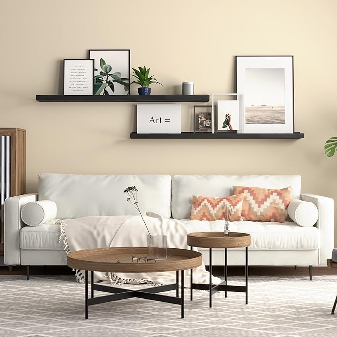 35.4 Inches Long Floating Shelves Wall Mounted, 2 Set Modern Black Wall Shelf for Bedroom, Nursery Book Shelf with Lip, Picture Ledge Shelf for Wall Decor Living Room Bathroom Kitchen- Black-CubbioJoy