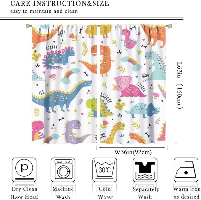 Cartoon Dinosaur Curtains for Kids Boys Girls Home Decor Childish Cute Dino Animals Print Pattern Rod Pocket Blackout Window Drapes for Nursery Baby Bedroom Playroom W36xL63in 2 Panels-CubbioJoy
