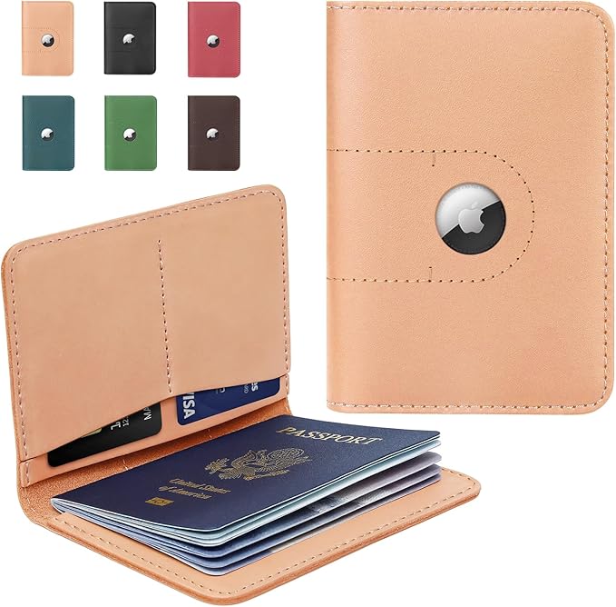 ALLIVE Passport Holder for Travel, Genuine Leather Passport Holder with Airtag Women Men,Travel Must Haves Airport Essentials, Passport Cover Travel Gifts Beige-CubbioJoy