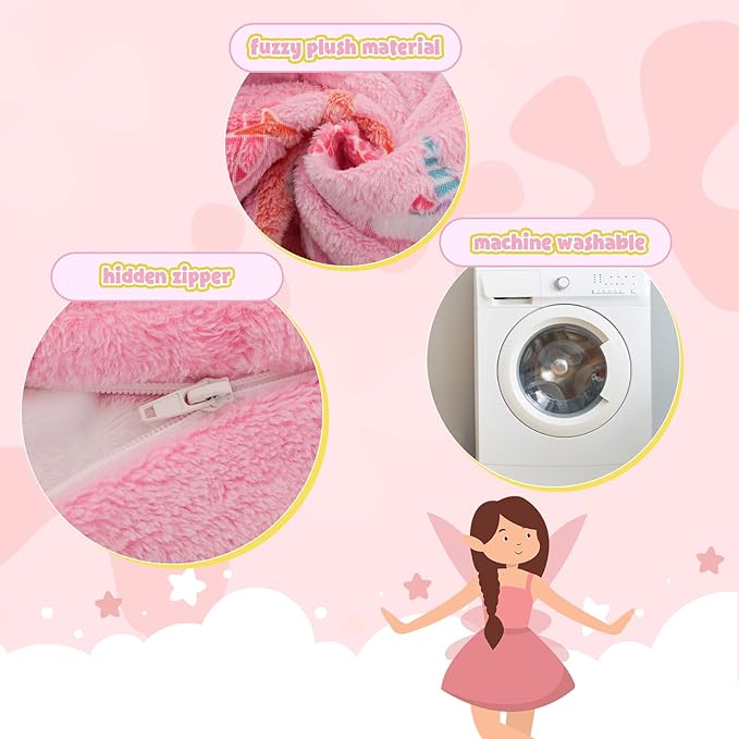 COMAX Kids Bean Bag Chair Turn into Beanbag Bed, Toddler Bean Chair for Girl Boy Sleeping, Lazy Children Bean Bags with Filler, Convertible Child Floor Mattress, Pink Fairy-CubbioJoy