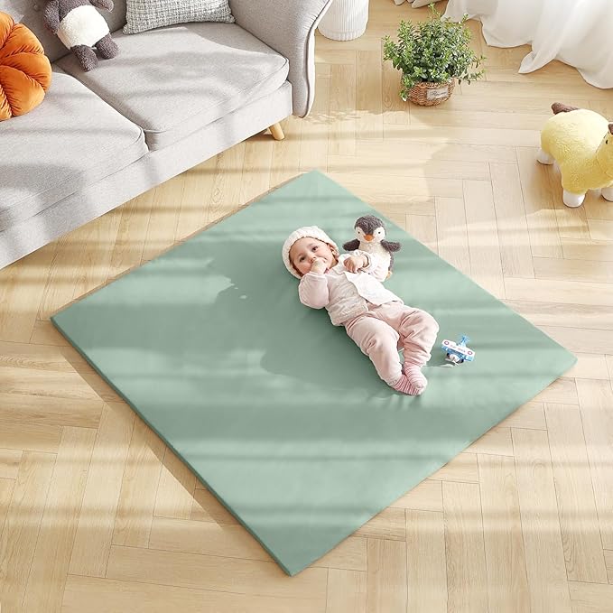 Baby Play Mat 48"x48" – Thick, Non-Slip Foam Mat for Babies and Toddlers. Foldable, Scrubbable, Odorless, and Soft, Ideal for Playpens, Crawling, and Indoor Playtime-Green-CubbioJoy