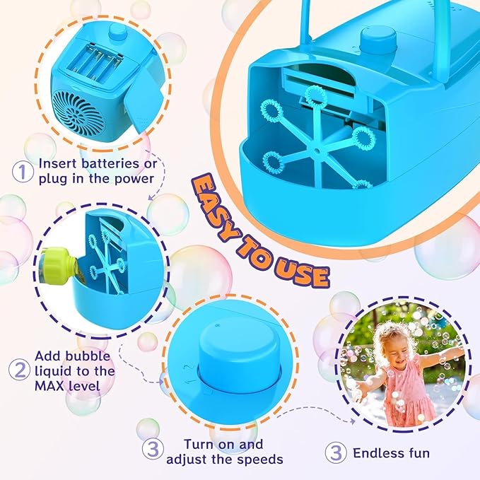 Bubble Machine, Automatic Bubble Blower for Kids, 18000+ Bubbles Per Minute with 2 Speed Settings, Battery/USB Powered Bubble Maker for Toddlers, Outdoor Birthday Parties, Weddings (Blue)-CubbioJoy