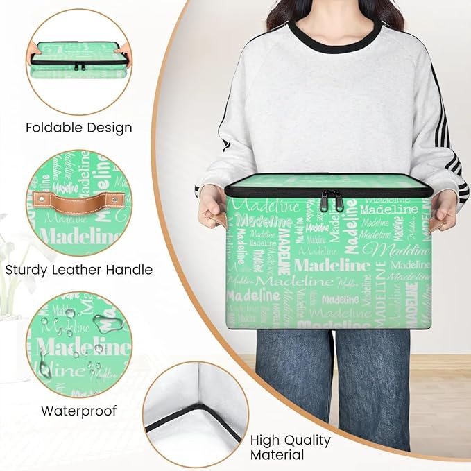 Custom Storage Basket with Name, Personalized Storage Bins with Zipper Lid, Foldable Fabric Storage Box Large capacity with Handle Green Gradient-CubbioJoy