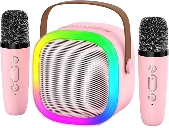 Karaoke Machine for Kids Adults, Portable Bluetooth Speaker with 2 Wireless Microphones and LED Lights, Kids Toys Birthday Gifts for Girls Boys Ages 4, 5, 6, 7, 8,9,10,11,12+ Years-CubbioJoy
