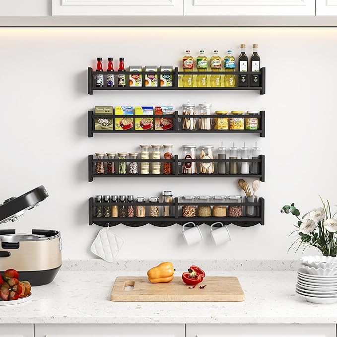 34Inch Nursery Bookshelves,Set of 4,Wall Floating Shelf Kids Coat Rack with 6Hooks,Hanging Book Shelf for Baby Nursery Room Décor ，Patent Number: 29958098(Black, 34)-CubbioJoy