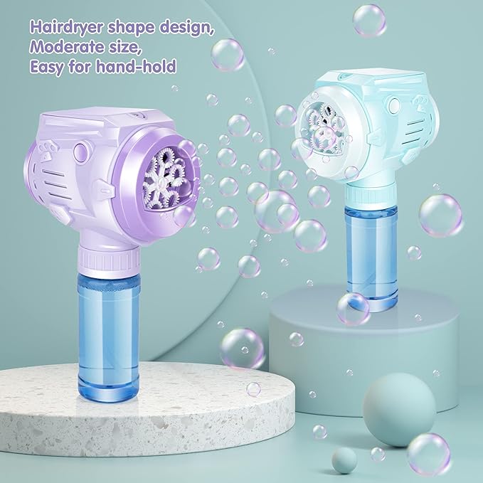 Automatic Bubble Guns with Light, Zealous 2pc High Output Bubble Machines with Bubble Solution & Bubble Concentrate,Handheld Battery Operated Bubble Maker Toys for 3000+ (Bubble-White)-CubbioJoy