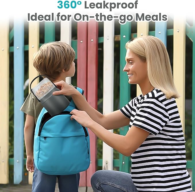 2-in-1 Insulated Food Jar & Snack Container - 15oz Kids Soup Thermos for Hot Food with Handle and Spoon, Leak Proof Reusable Toddler Snack Box, Perfect for School & Travel, Grey-CubbioJoy