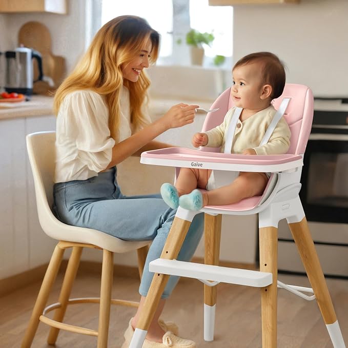 8 in 1 Highchair, Convertible Wooden Baby High Chair with Tray, Adjustable High Chair for Babies and Toddlers, Easy to Clean, Grow with Family|Booster|Learning Table|High Stool-CubbioJoy