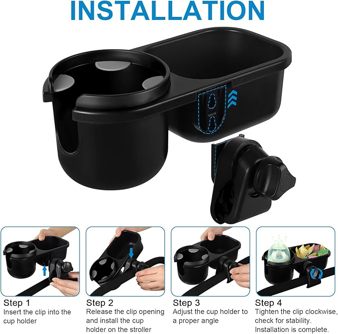 Accmor Stroller Cup Holder with Tray, Universal Cup Holder, Bike Bottle Holder, 360° Rotatable Large Caliber Drinks Holder for Stroller, Bike, Wheelchair, Walker-CubbioJoy