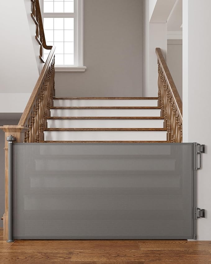 Cumbor 76" Wide Long Retractable Safety Gates for Stairs, Mesh Dog Gate for The House, 34" Tall Extra Wide Pet Gate for Dogs, Long Gates for Doorways, Hallways, Indoor/Outdoor(Gray)-CubbioJoy