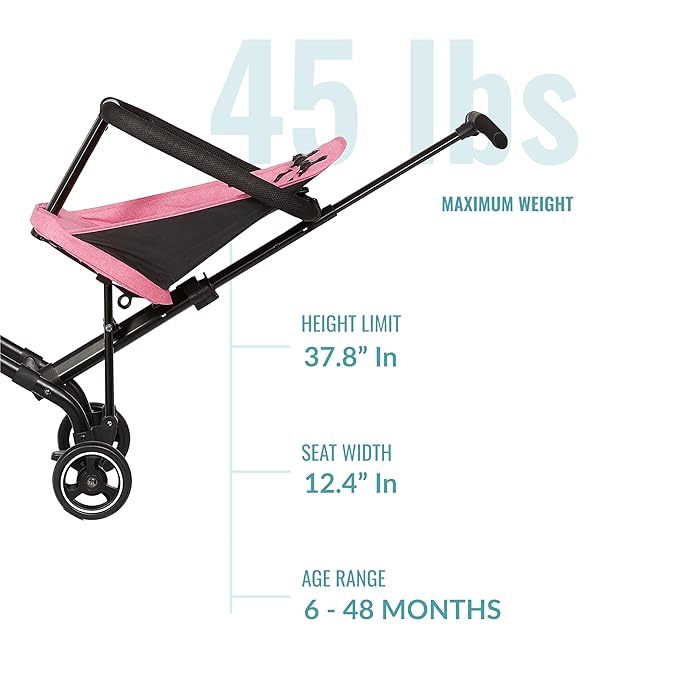 Dream On Me Lightweight and Compact Coast Rider Stroller with One Hand Easy Fold, Adjustable Handles and Soft Ride Wheels, Pink, 365-PINK-CubbioJoy