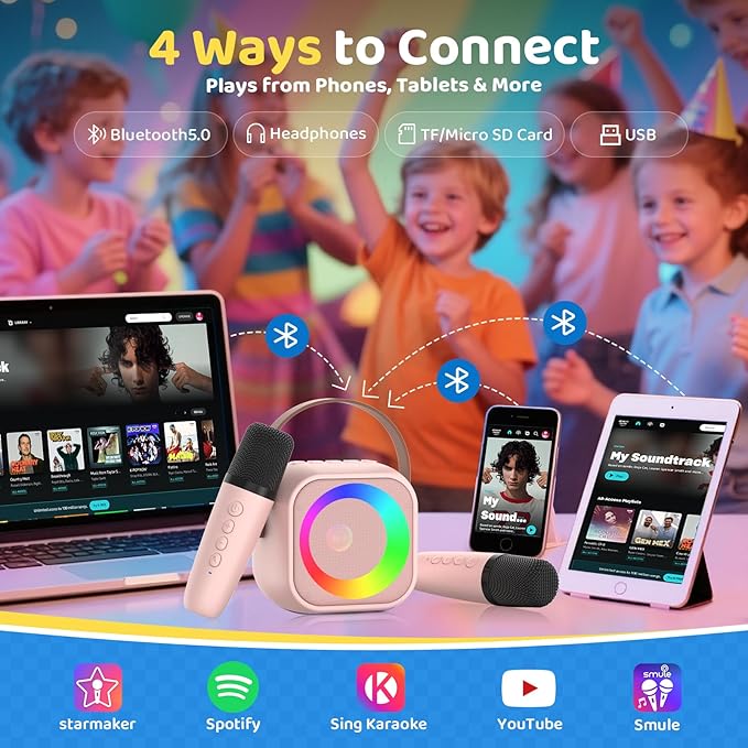 Karaoke Machine for Kids, Toys for 3-12 Years Old Girls Gifts, Kids Karaoke Microphone Machine Toy, Best Fun Christmas Birthday Gifts for 5 6 7 8 9 10 11 Years Teens Girl Boys Pink 2 Mic-CubbioJoy