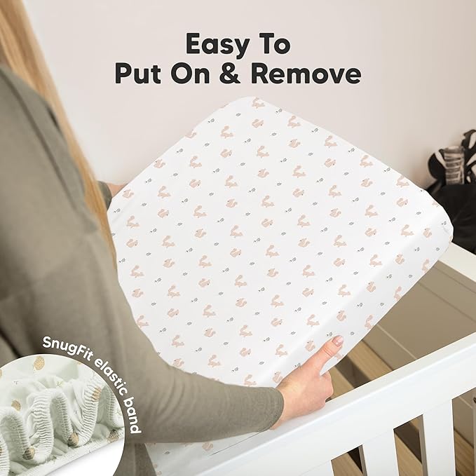 KeaBabies 2-Pack Organic Crib Sheets for Boys, Girls - 52x28 Fitted Crib Mattress Sheet Neutral, Breathable Jersey Cotton Cover for Baby Bed, Toddler Mattress, Soft & Cute Prints (Nibbles/Bruce)-CubbioJoy