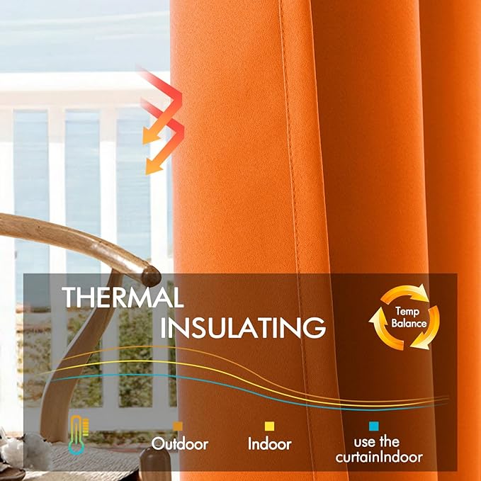 ANRODUO Back Tab Blackout Curtains for Bedroom Living Room, Rod Pocket Pinch Pleated Thermal Insulated Room Darkening Curtains 63 Inches Long 2 Panels, Orange, 42 x 63 Inch-CubbioJoy
