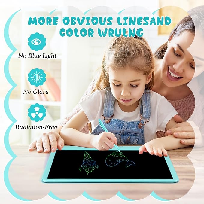 Decute Kids Toys LCD Writing Tablet with Stylus, 15 Inch Erasable Toddlers Doodle Board, Reusable Drawing Pad for Kids, Educational Christmas Birthday Gift for 3 4 5 6 7 8 Girls Boys Toddler Blue-CubbioJoy