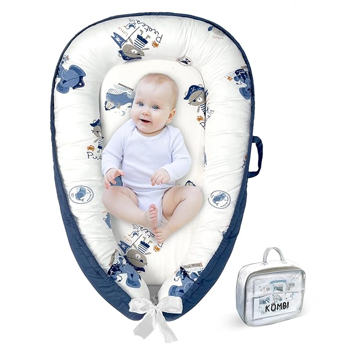 Baby Lounger - Baby Lounger for Newborn 0-24 Months, Breathable, Soft Cotton Baby Nest, Portable Infant Lounger for Home & Travel, Newborn Essentials Gift (Blue Elephant)-CubbioJoy