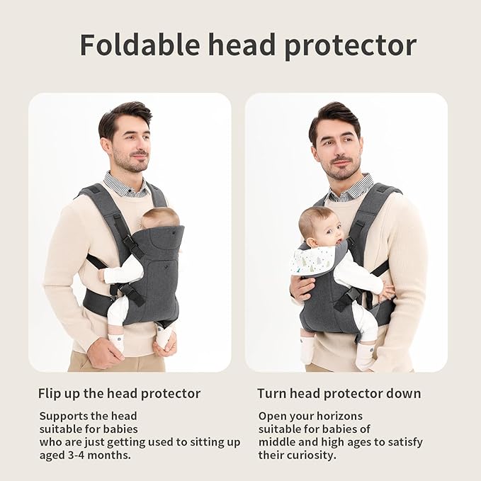 Baby Sling Carrier,4-in-1 Ergonomic Baby Backpack Front Carrier,Newborn to Toddler Wrap Lightweight Adjustable Baby Sling,Grey-CubbioJoy