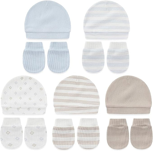 Cute Baby Girl Hats Mittens Set 10-Pack New Born Boy Caps Gloves Suit 0-6 Months Infant Accessories-CubbioJoy