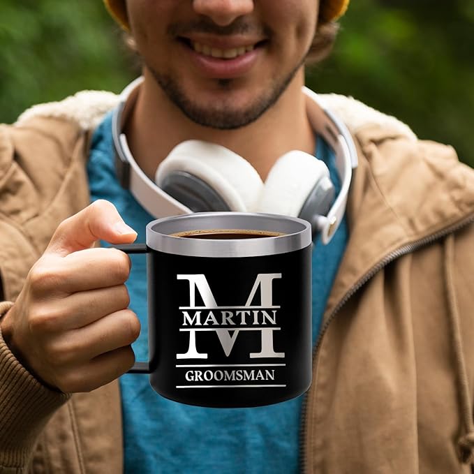 Custom Insulated Coffee Tumbler, Personalized Travel Coffee Mug with Handle and Lid, 14oz Engraved Stainless Steel Coffee Mug, Personalized Gifts for Women Men and Friends-CubbioJoy