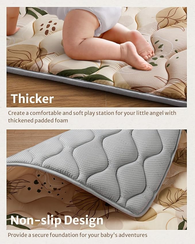 Blissful Diary Baby Play Mat, 47x47 Infant Play Mat for Playpen, Thicken Foam Cushioned Baby Mat for Floor, Non-Slip Kids Play Mat, Washable Baby Playmat for Babies,Toddlers, Earth Tones Design-CubbioJoy
