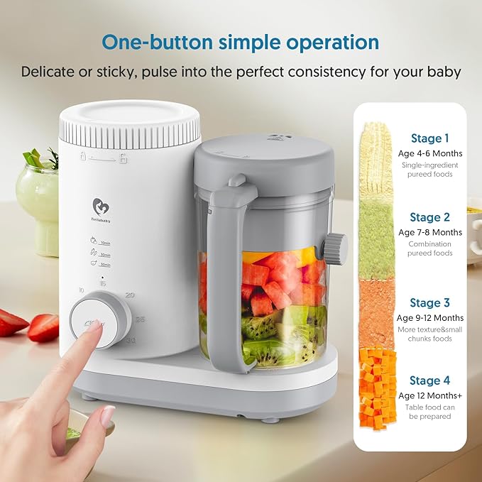 Baby Food Maker Bellababy Baby Food Processor, Puree Blender Steamer with Reversible Steam Basket, One Button Easy Operation & Large Opening for Easy Cleaning-CubbioJoy